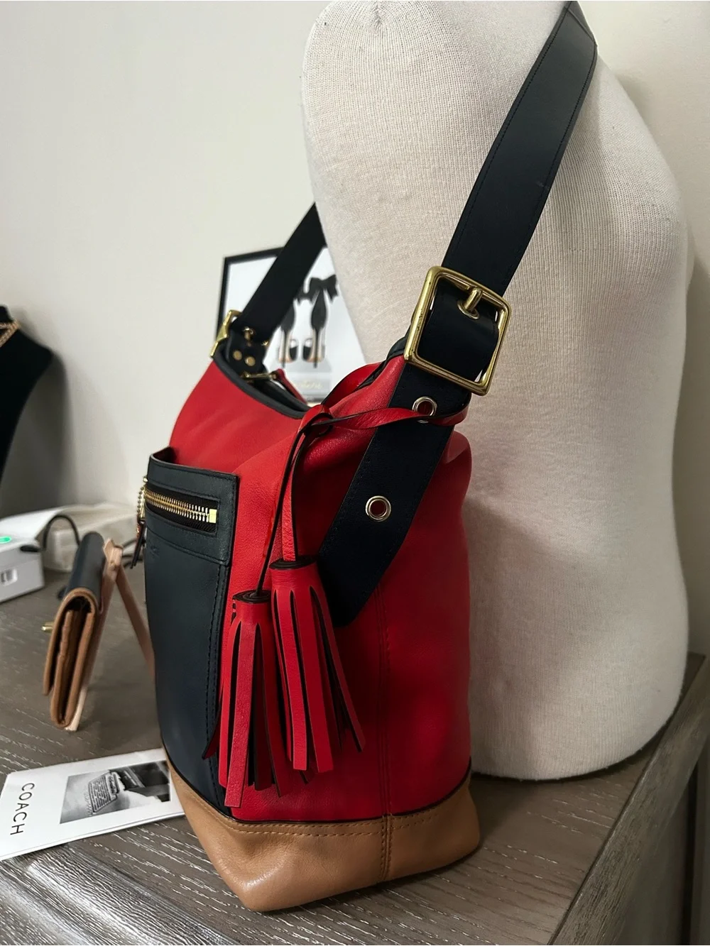 Coach Legacy Colorblock Leather Crossbody Bucket Bag, Matching Wallet, Vintage